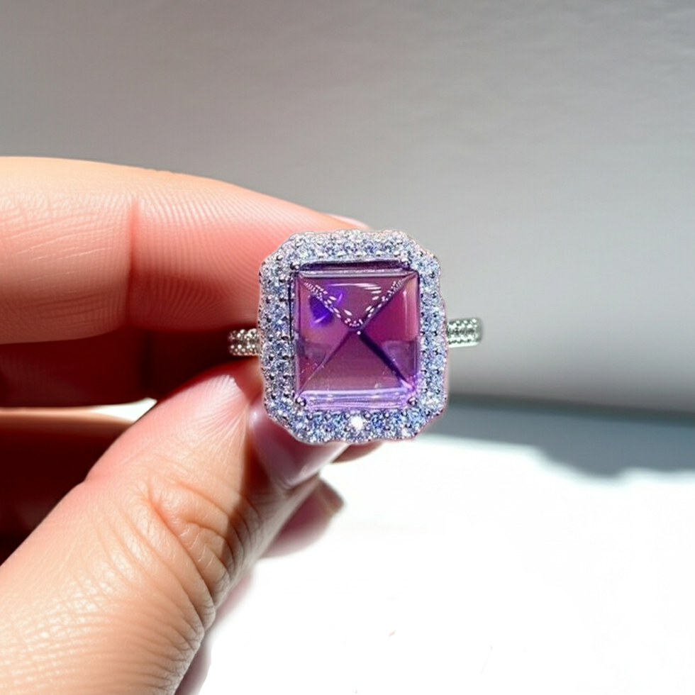 5 Carat Sugarloaf Cut Amethyst Gemstone Ring 925 Sterling Silver