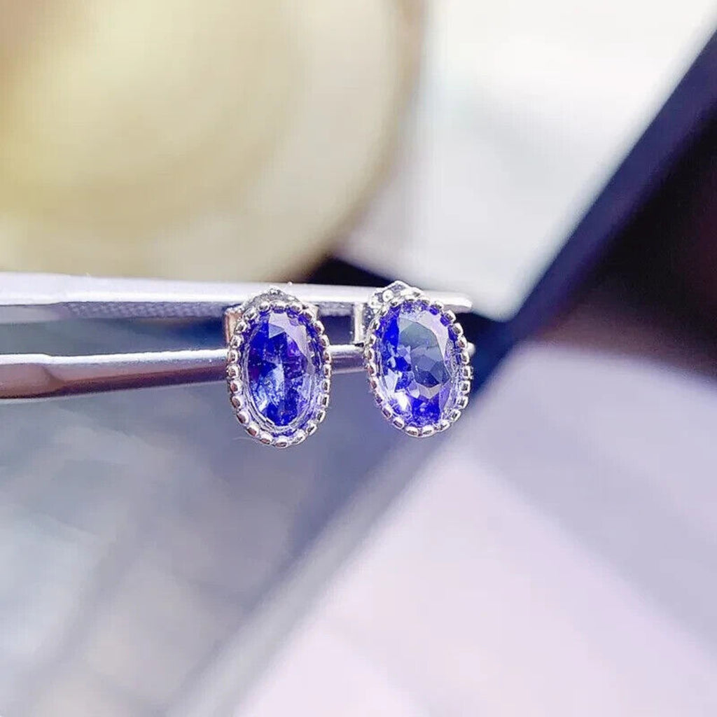 Genuine Tanzanite Stud Earrings – 4x6mm Oval | 925 Sterling Silver