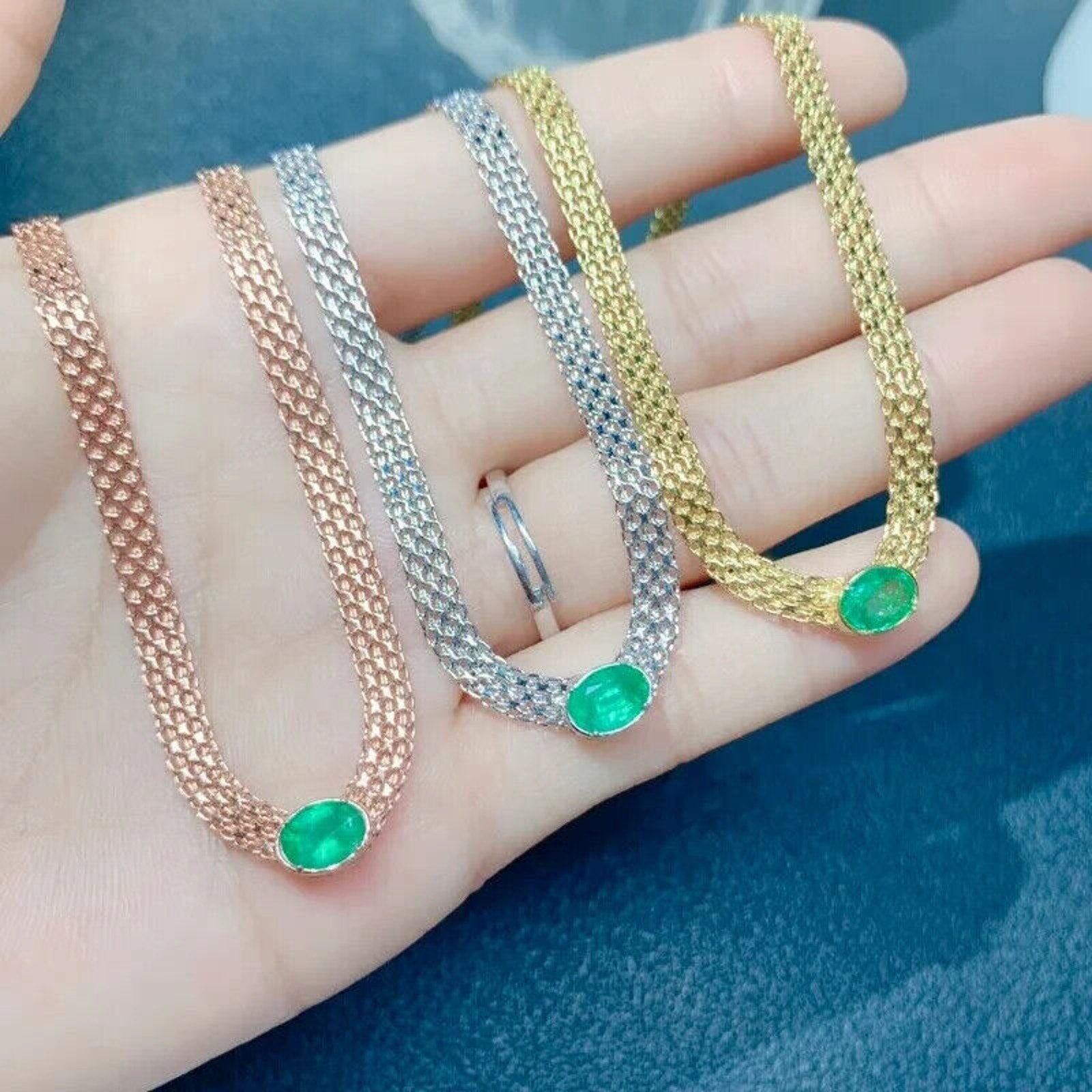 Natural Colombian Emerald Mesh Chain Bracelet 5x7mm