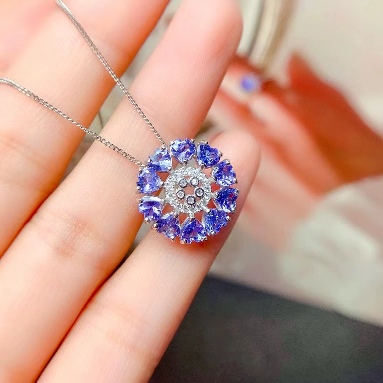 VVS Grade Tanzanite Heart Necklace, Tanzanite Pendant 925 Sterling Silver