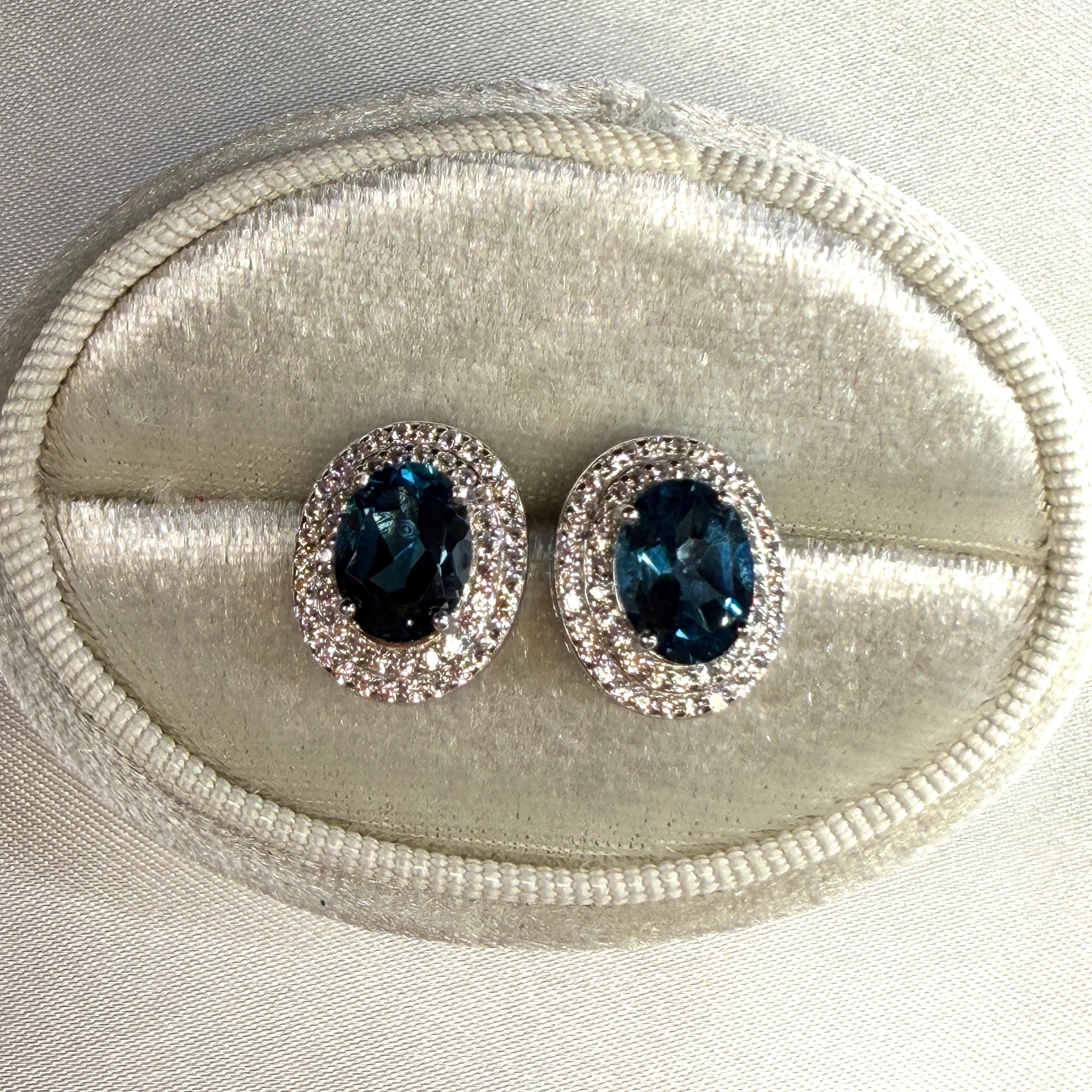 London Blue Topaz Cluster Stud Earrings 5x7mm