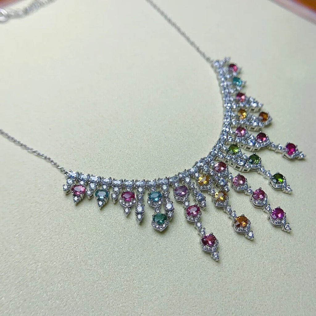 Colorful Brazilian Tourmaline Statement Necklace, Natural Tourmaline Gemstone
