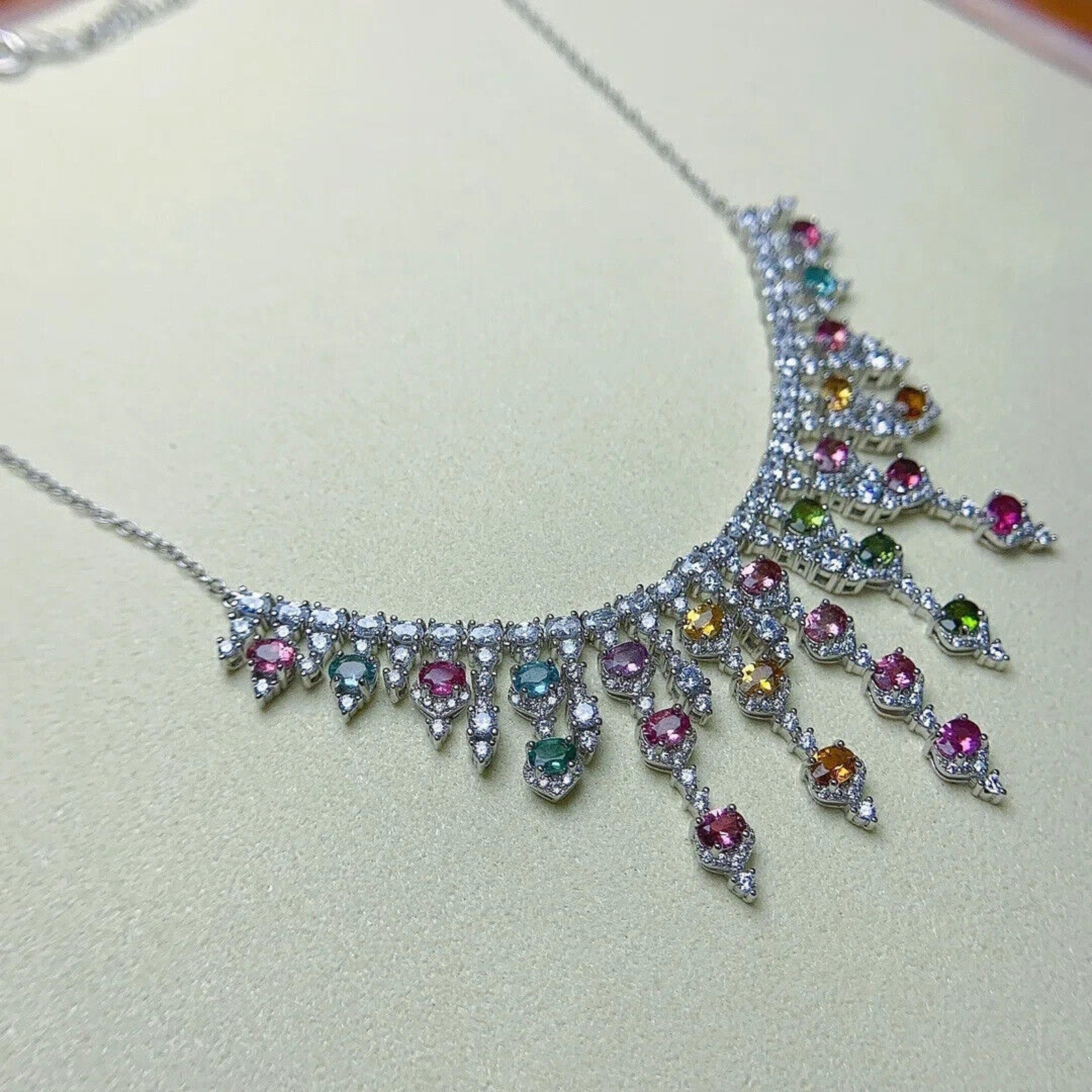 Colorful Brazilian Tourmaline Statement Necklace, Natural Tourmaline Gemstone