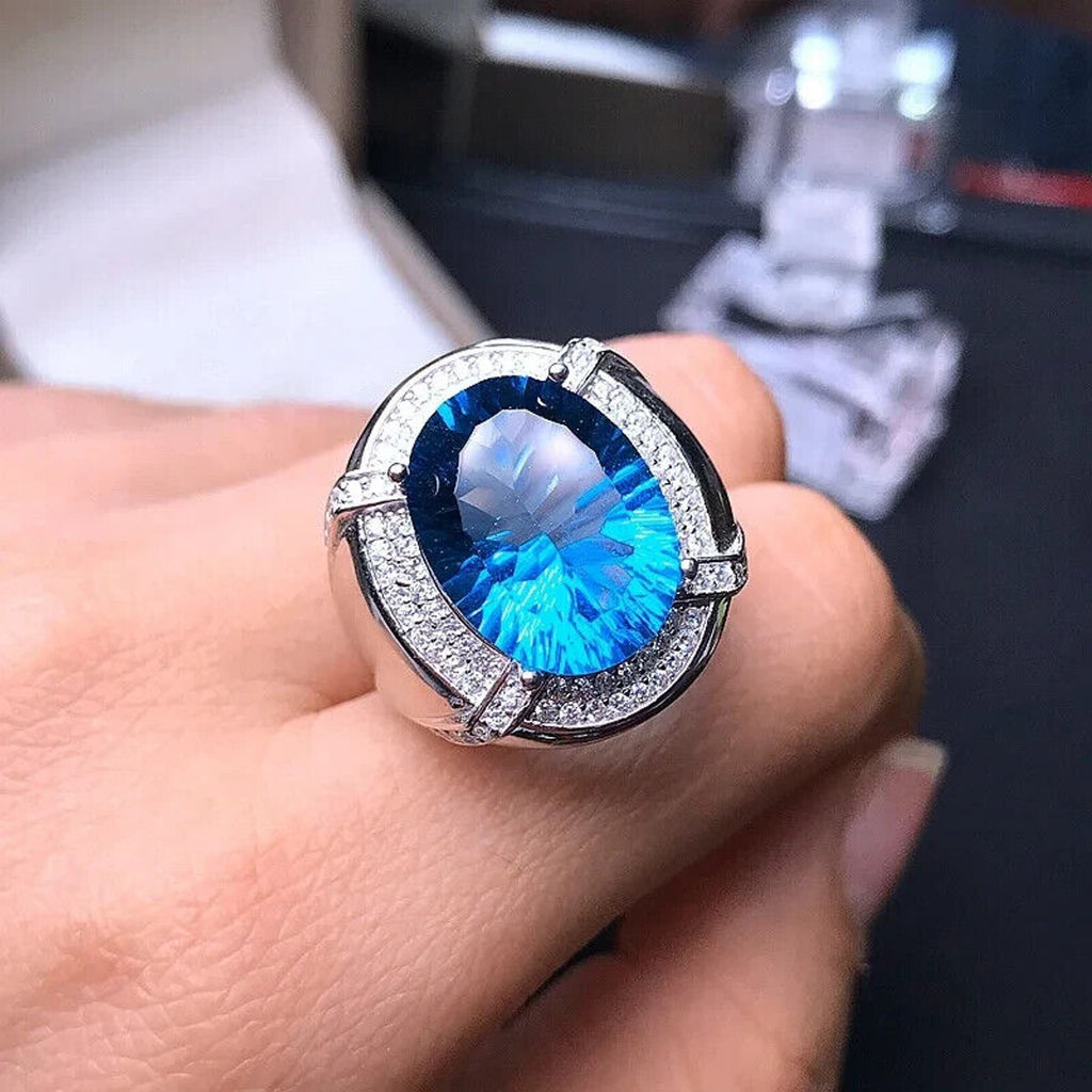 Men's London Blue Topaz Ring, Natural London Blue Topaz, London Blue Topaz, Men's Topaz Ring