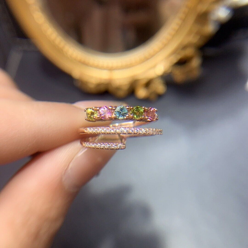 Natural Tourmaline Gemstone Statement Ring, Multicolor Tourmaline Ring Sterling