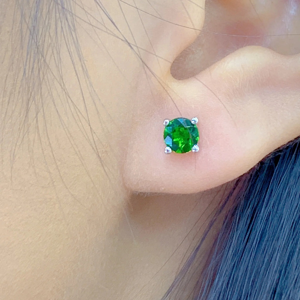 Men's or Women's Chrome Diopside Stud Earrings, Natural Chrome Diopside