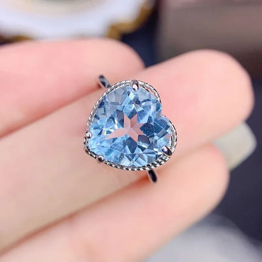 Swiss Blue Topaz Gemstone Heart Ring 7mm