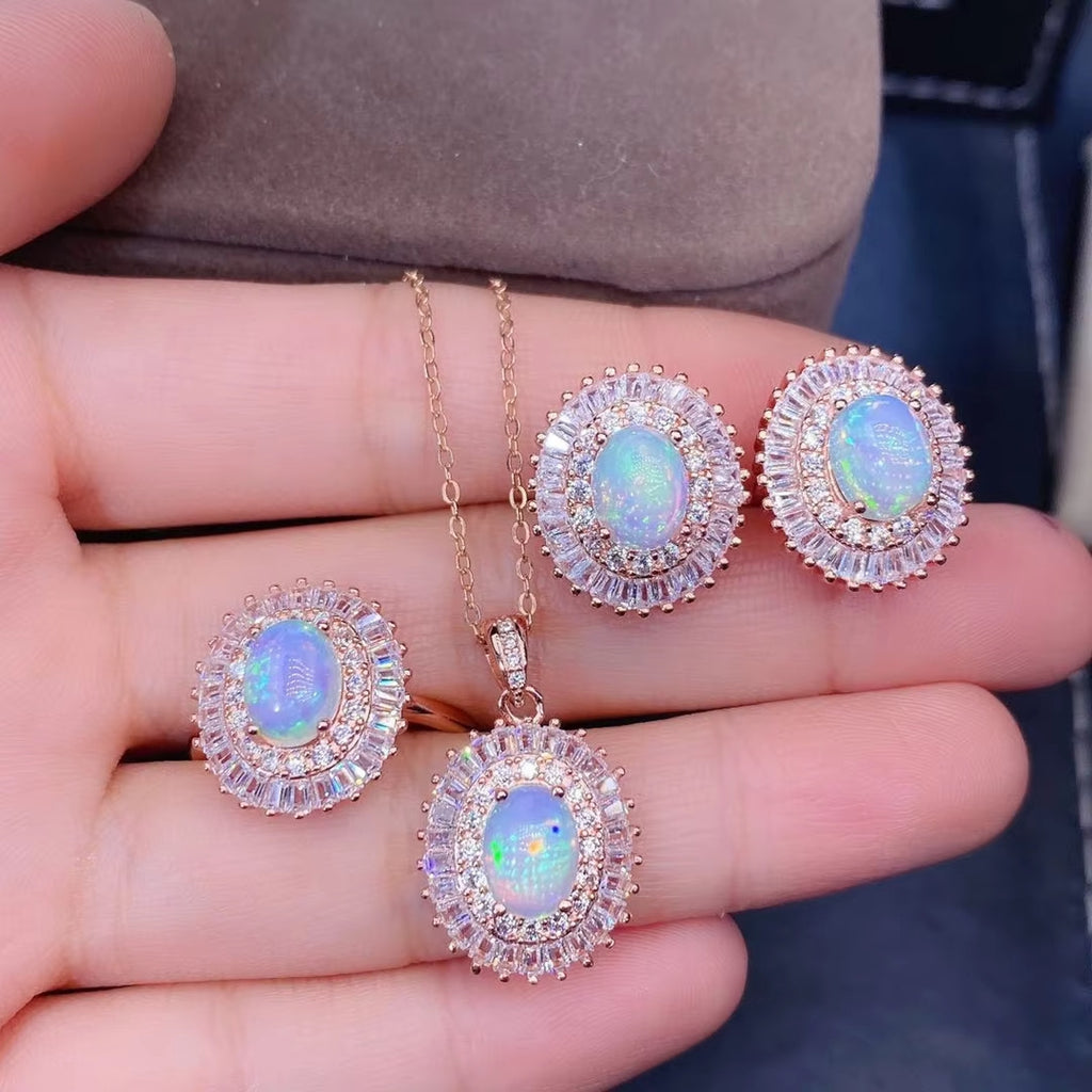 Fire Opal Jewelry Set, Natural Fire Opal Necklace, Ring, and Earrings, Fire Opal