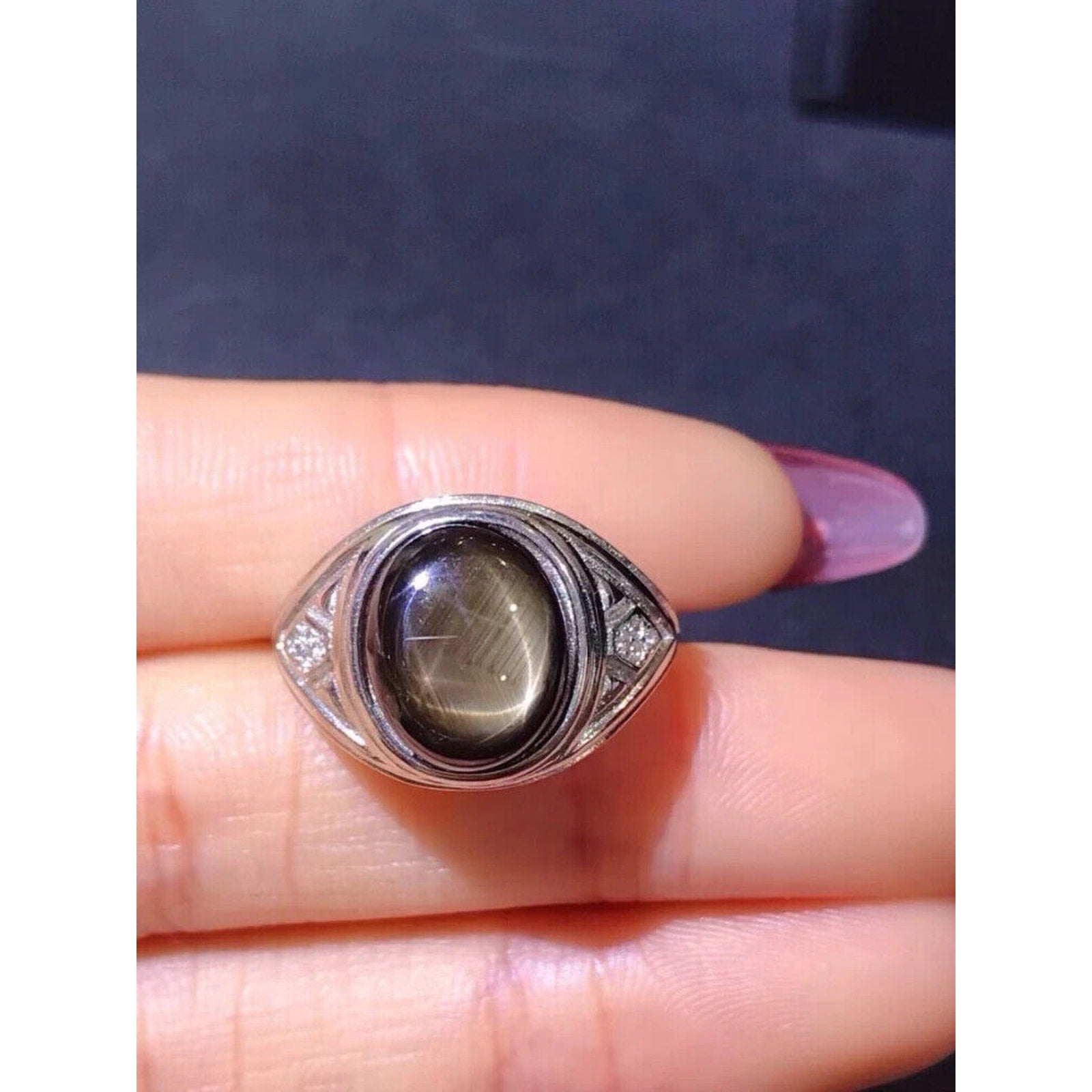 Star Sapphire, Men's Star Sapphire Ring, Star Light Sapphire Ring 9x11 4CT