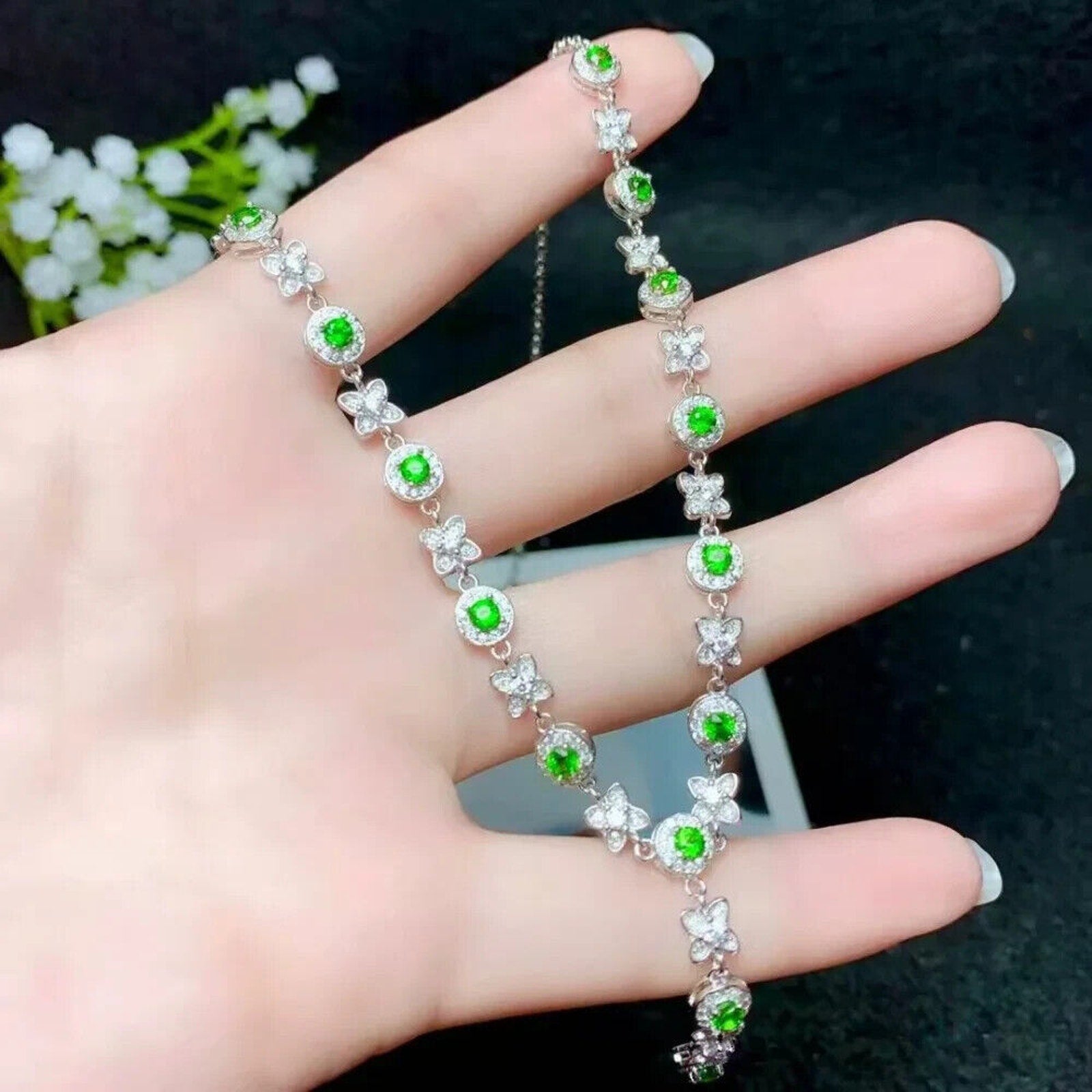 Natural Chrome Diopside Elegant Charm Necklace 925 Sterling Silver, Diopside