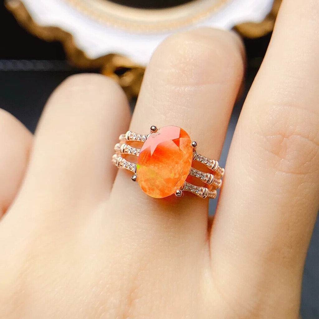 Orange Fire Opal Statement Ring 8x12mm, Natural Orange Opal Ring 925 Sterling