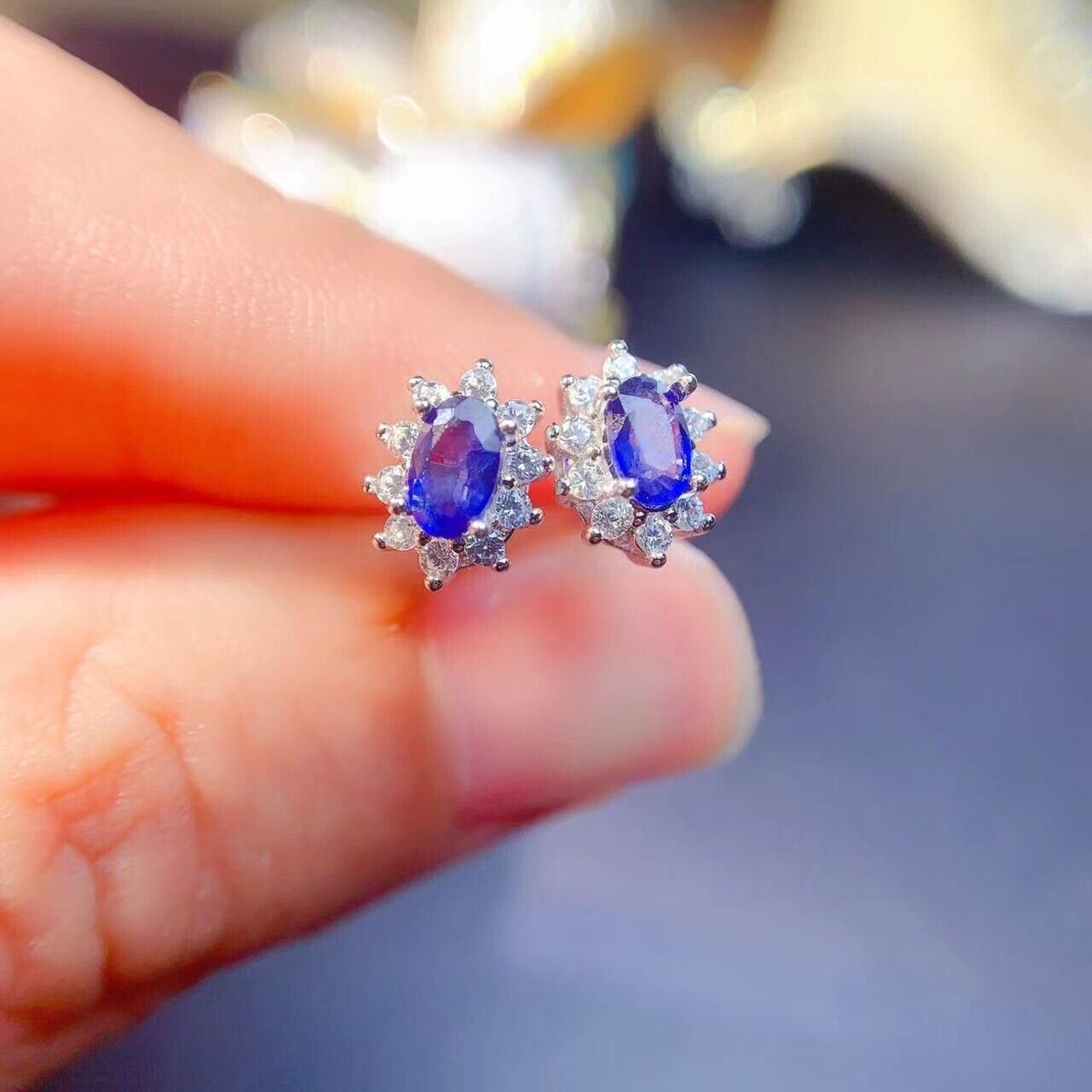 Sapphire Earrings, Natural Sapphire Stud Earrings, Sapphire Stud Earrings, Sterling Silver Sapphire Earrings, Sapphire, Natural Sapphire Earrings, 925 Sterling Silver, Blue Sapphire Earrings, Natural Blue Sapphire Earrings, Natural Blue Sapphire, Blue Sapphire, Bright Blue Sapphire, 925 Sterling Silver, Sapphire Earrings, Dainty, Dainty Stud Earrings, Dainty Sapphire Earrings, Women’s Sapphire Earrings, Anniversary Gift Sapphire, Sapphire September Birthstone, September Birthstone Sapphire