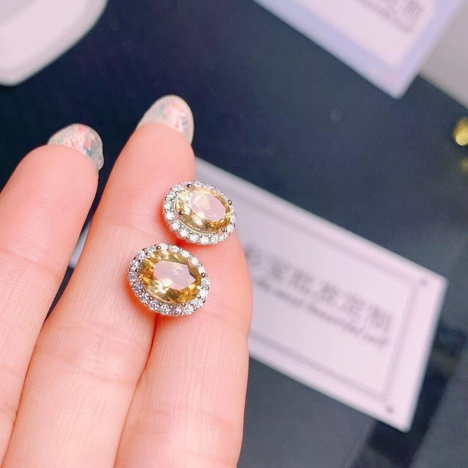 Natural Citrine Stud Earrings, 925 Sterling Silver Citrine Stud Earrings