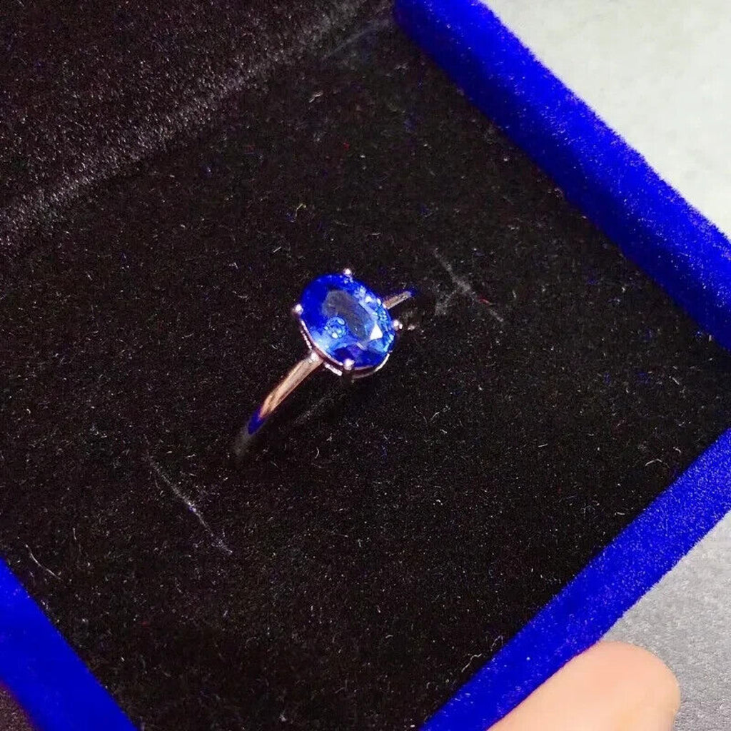Natural Blue Sapphire Ring 5x7mm, Blue Sapphire Cocktail Ring Sterling Silver