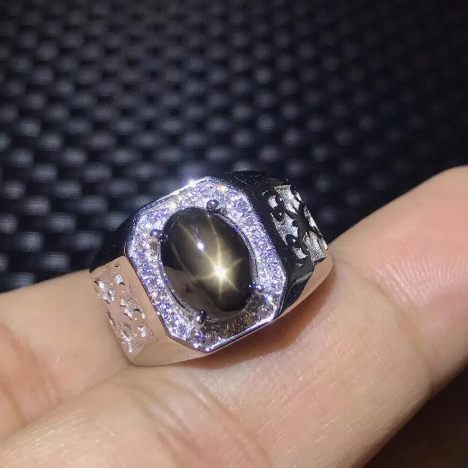 Star Sapphire, Men's Star Sapphire Ring, Star Light Sapphire Ring 9x11mm, 4CT