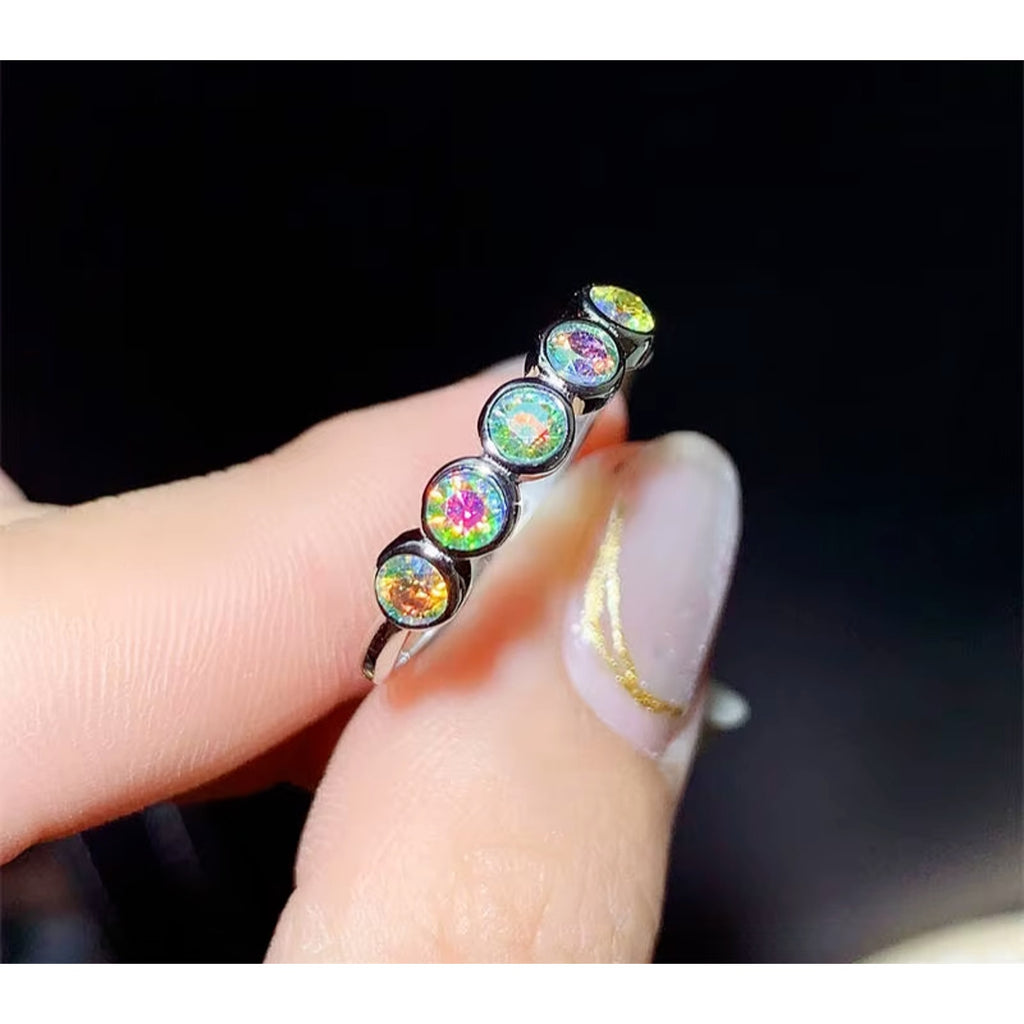 VVS1 Iradescent Rainbow Moissanite Band Ring 3mm