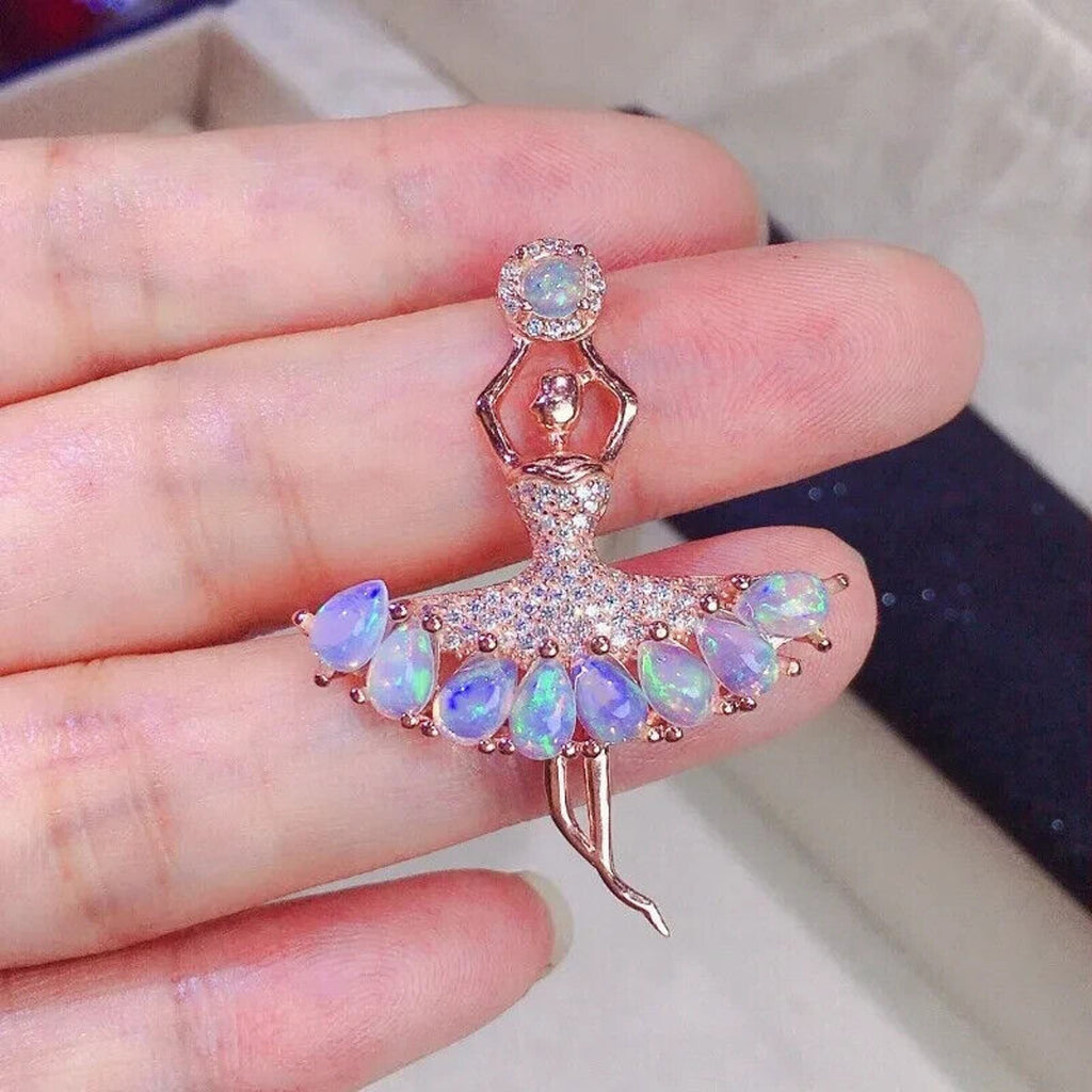 Fire Opal Ballerina Pendant Necklace, Ballet Jewelry with Natural Fire Opal