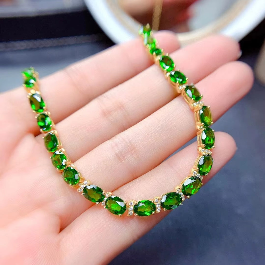 Diopside Bracelet, Sterling Silver Chrome Diopside Bracelet, Tennis Bracelet