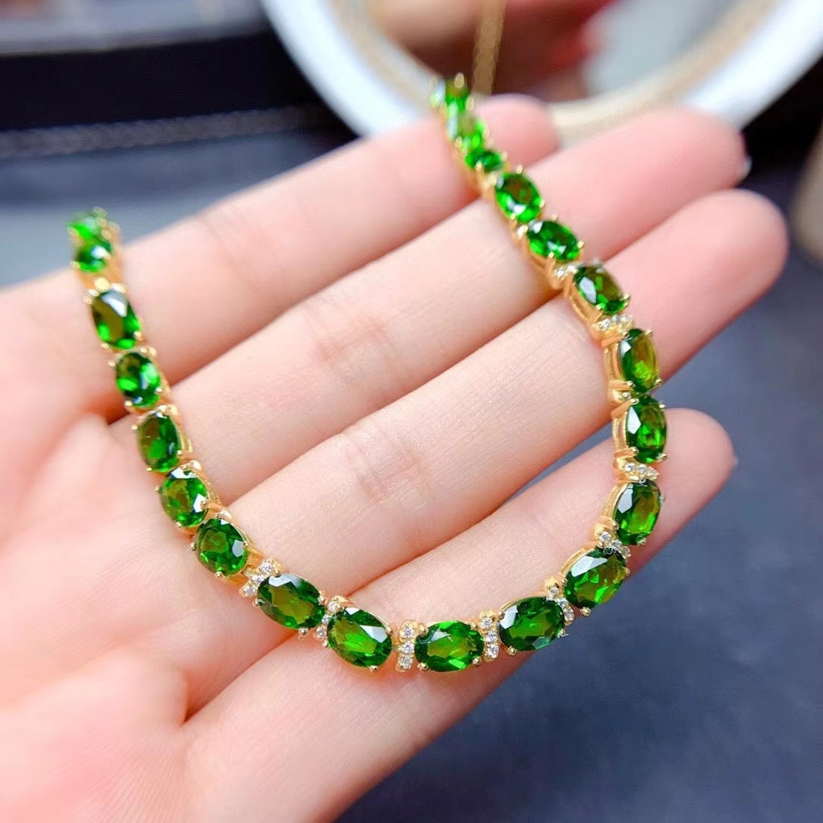 Diopside Bracelet, Sterling Silver Chrome Diopside Bracelet, Tennis Bracelet