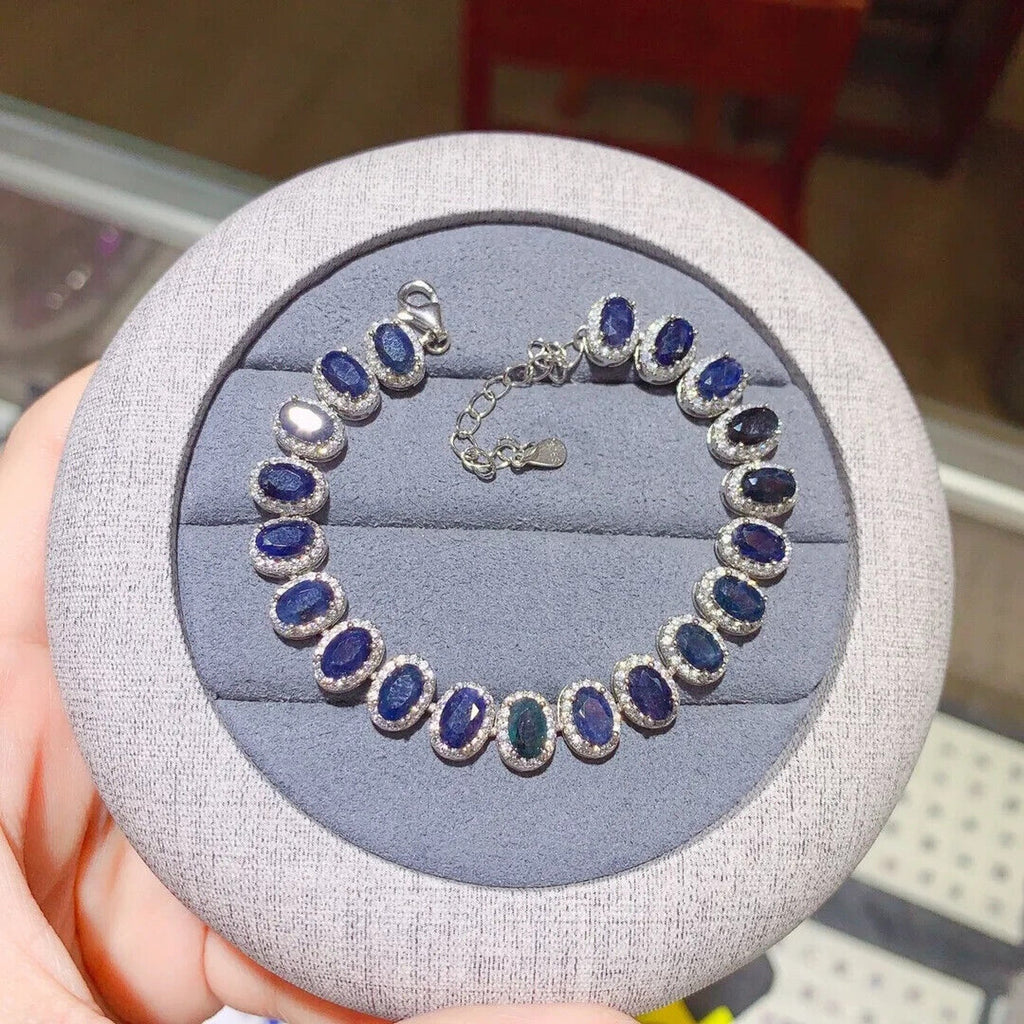 Natural Sapphire Tennis Bracelet, Opaque Blue Sapphire Bracelet 925 Sterling