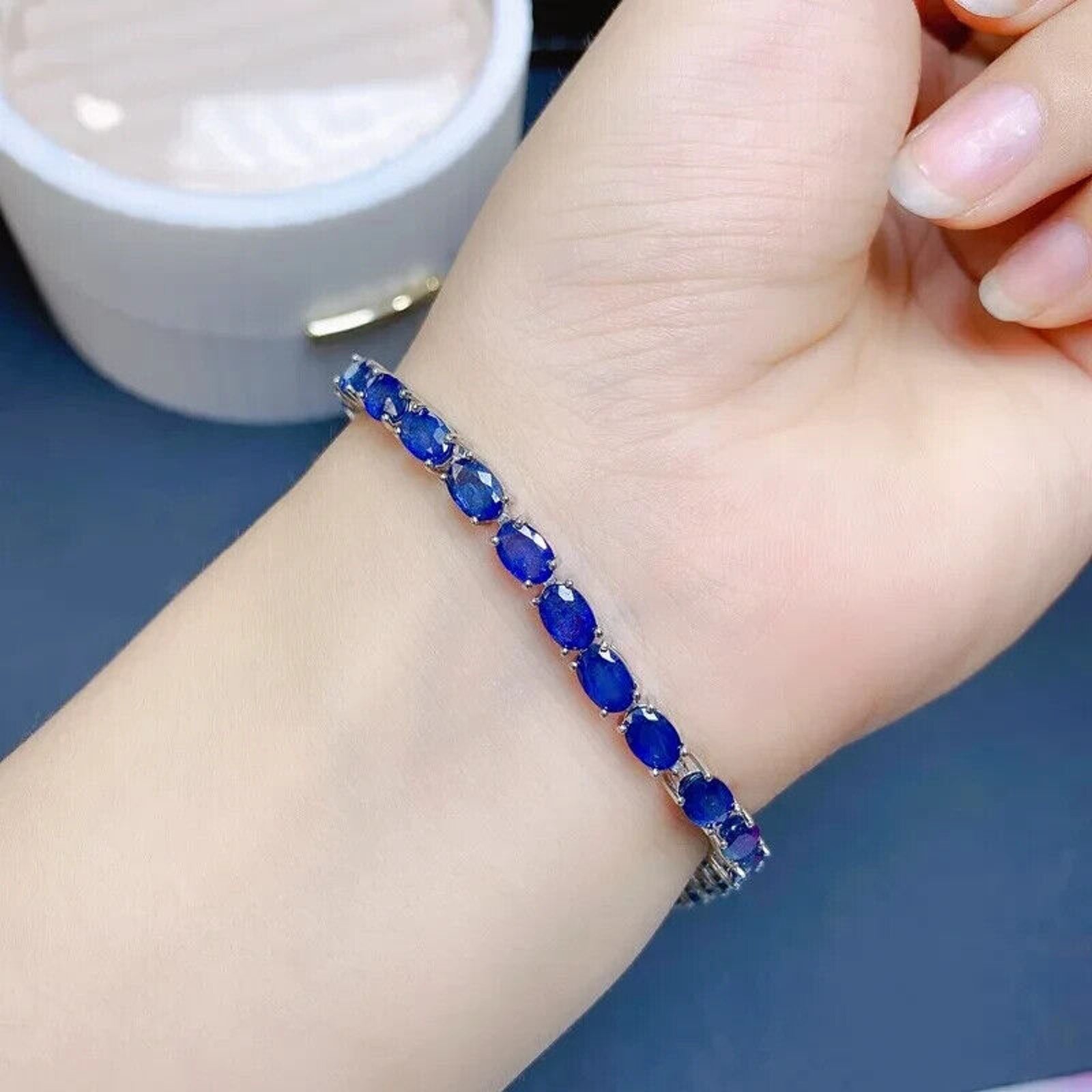 Natural Sapphire Tennis Bracelet, Women's Blue Sapphire Bracelet Platinum