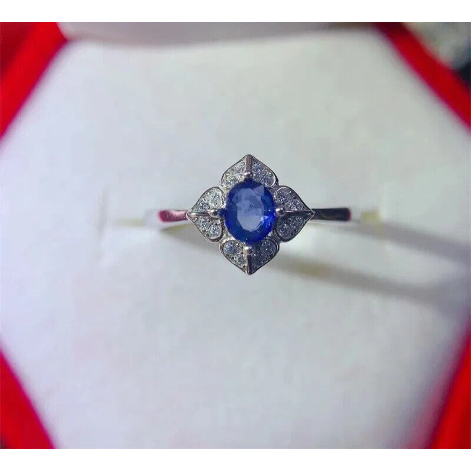 Natural Sapphire Cocktail Ring, Bright Blue Sapphire Ring 925 Sterling Silver