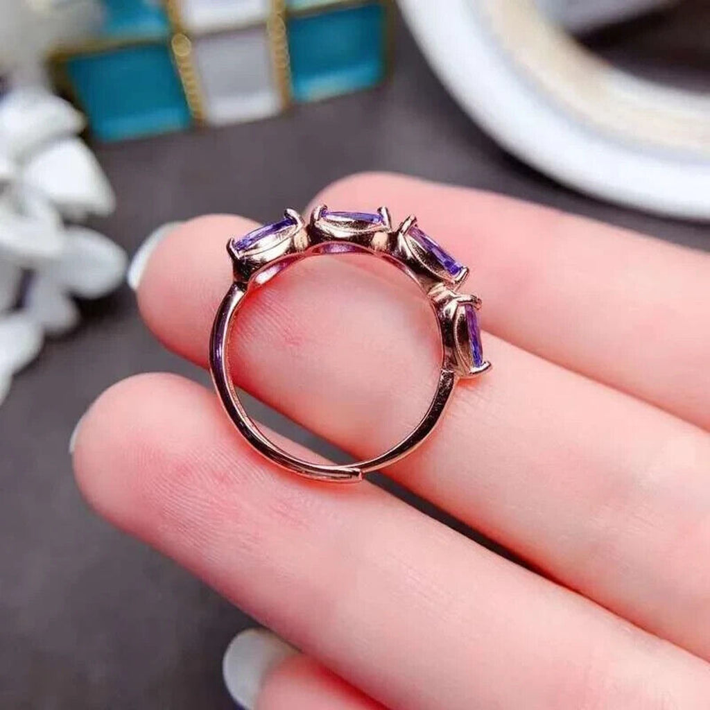 Natural Purple Tanzanite Band Ring 3x4mm Platinum Plated, Tanzanite Band Ring