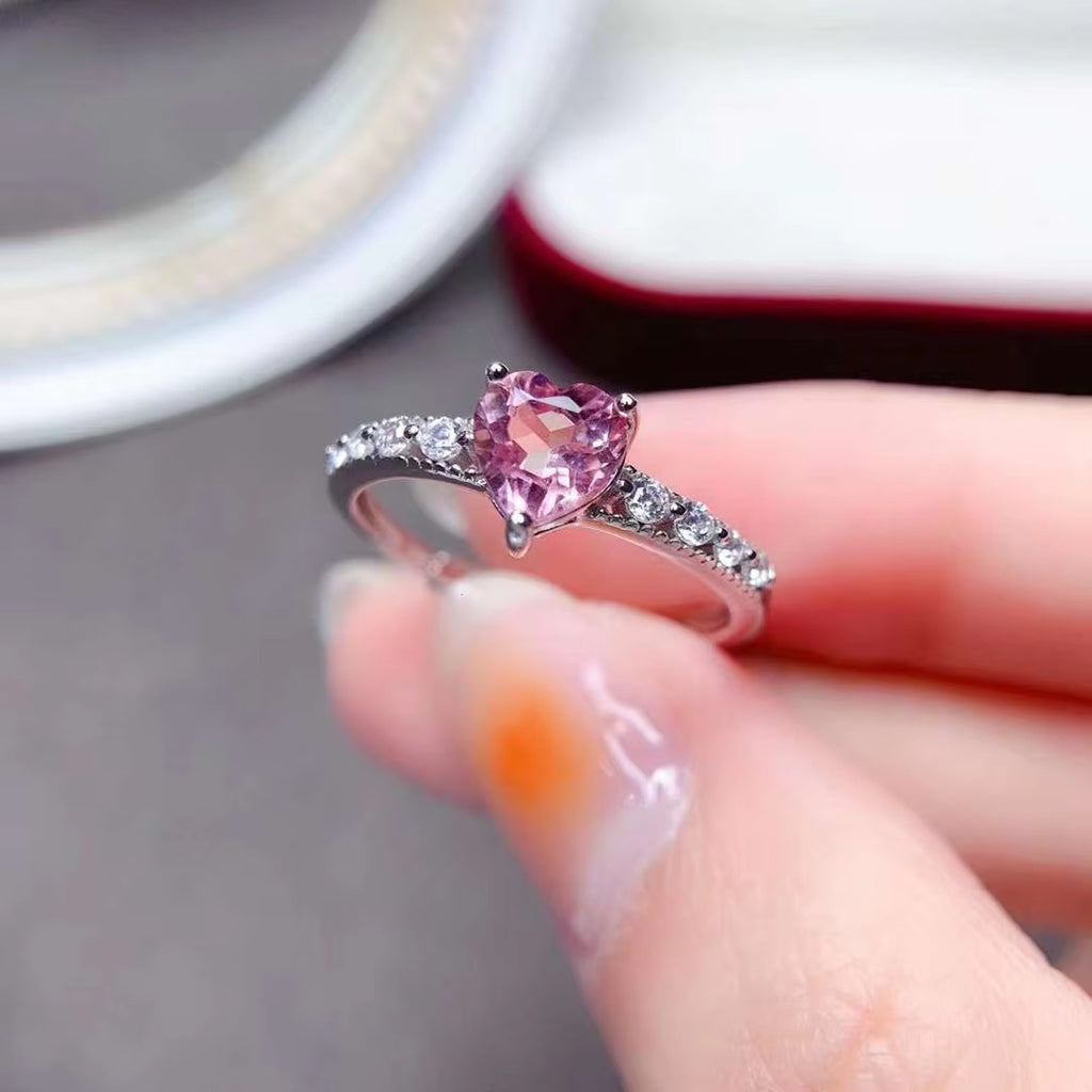 Pink Tourmaline Heart Ring, Natural Pink Tourmaline Ring 925 Sterling Silver