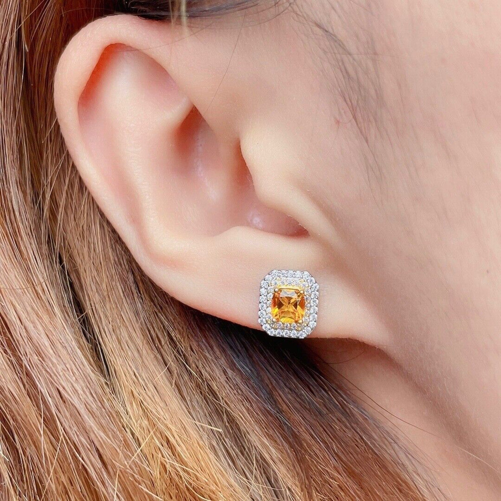 4x4mm Square Cut Natural Citrine Gemstone Earrings, Genuine Citrine Earrings