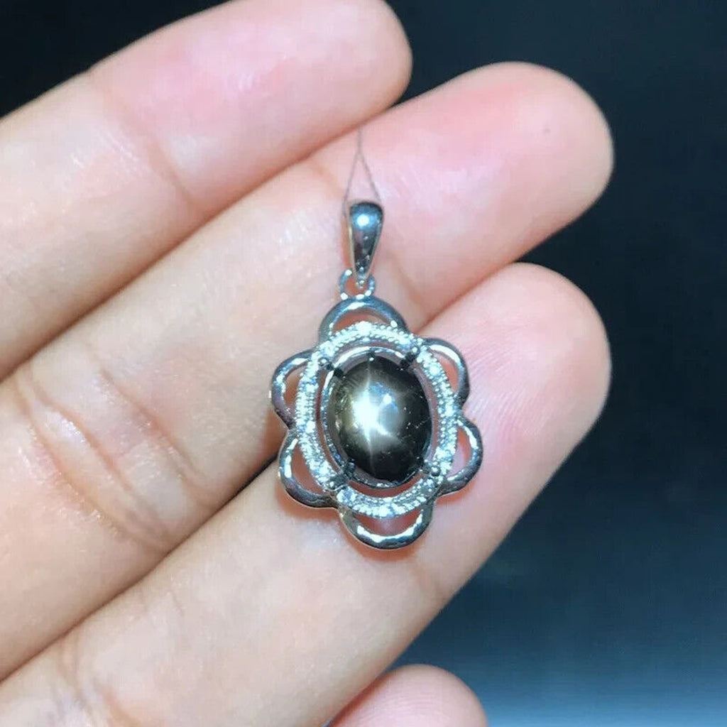 Natural Star Sapphire Pendant Necklace 8x10mm, Star Sapphire Necklace Sterling