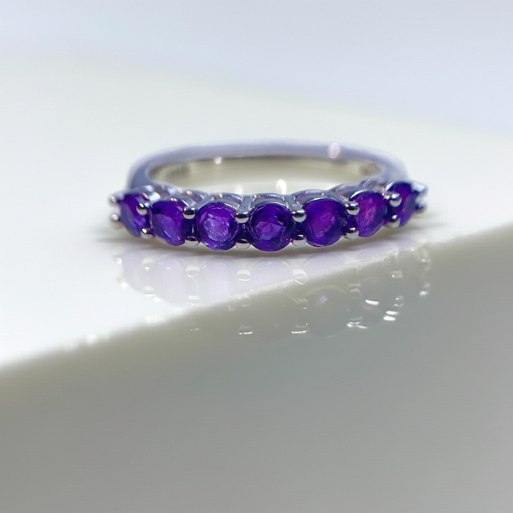 Natural Amethyst Band Ring 3mm, Stackable Gemstone Rings