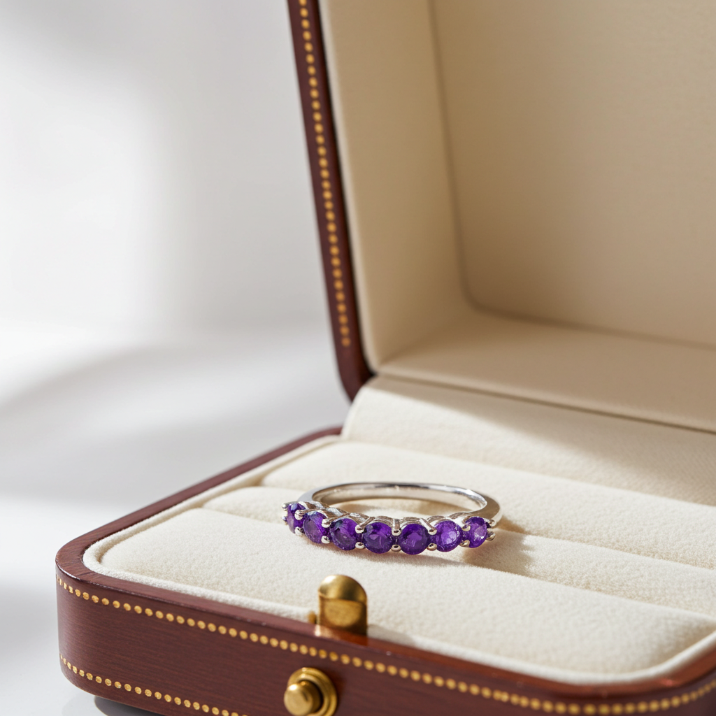 Natural Amethyst Band Ring 3mm, Stackable Gemstone Rings