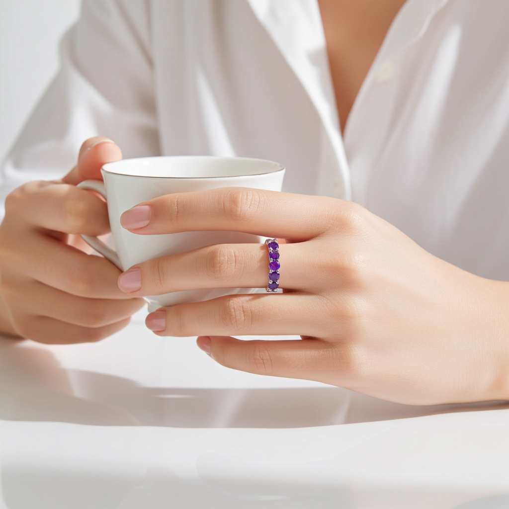 Natural Amethyst Band Ring 3mm, Stackable Gemstone Rings