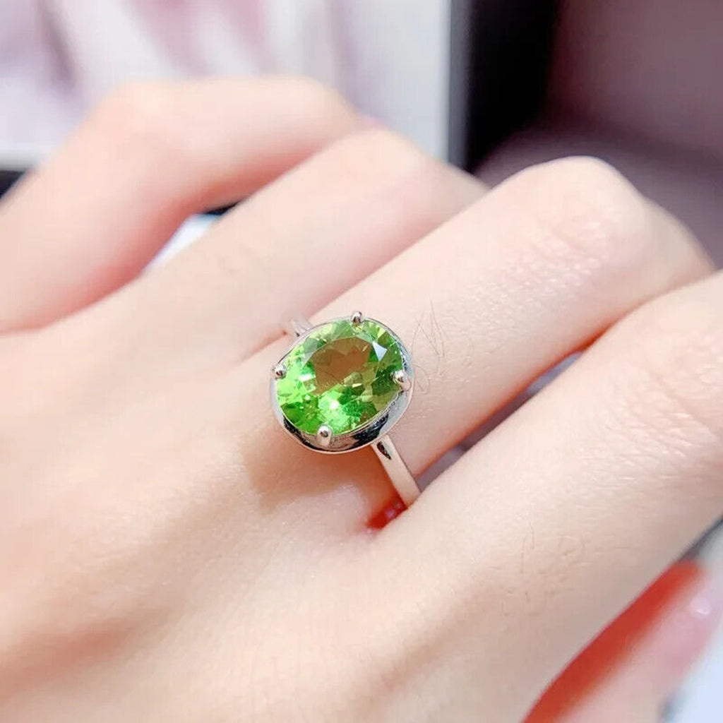 Natural Peridot Gemstone Ring 8x10mm 2.5CT, August Birthstone Peridot Ring