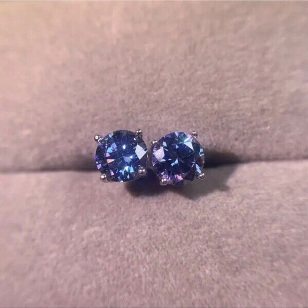 VVS1 1 CT Royal Blue Moissanite Stud Earrings