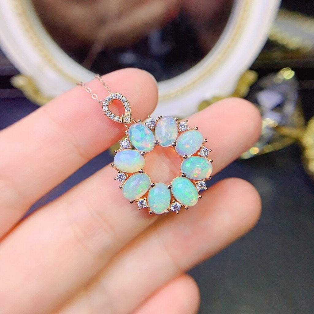 Natural Fire Opal Round Pendant Necklace, Women's Fire Opal Pendant's