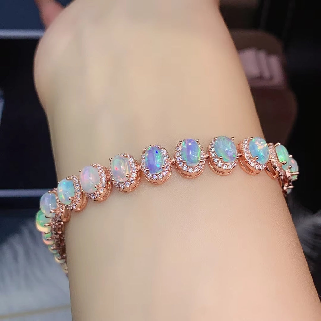 Fire Opal Bracelet, Natural Opal Tennis Bracelet 925 Sterling Silver