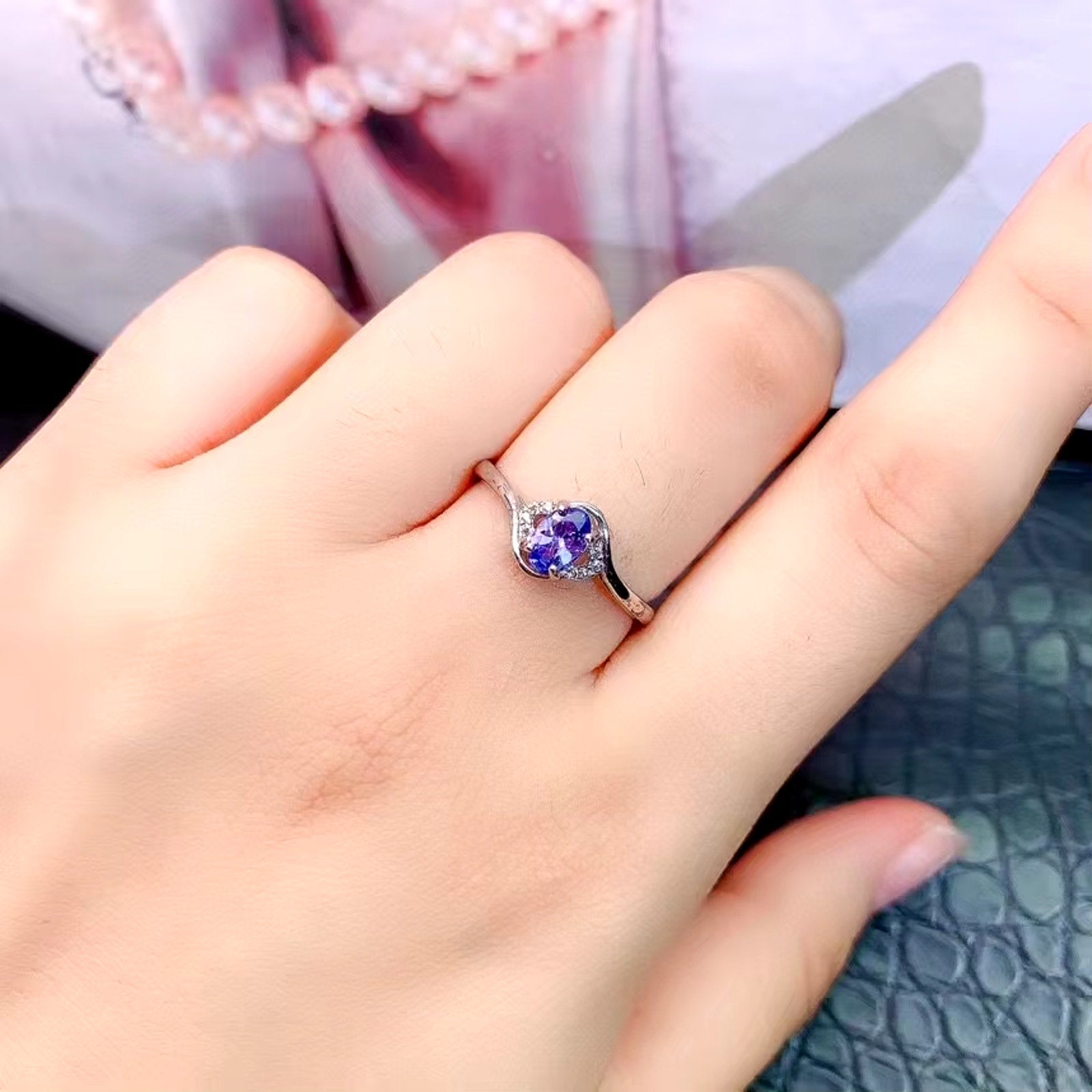 Purple Tanzanite Ring, Natural Tanzanite Rings For Women Sterling Silver 4x6mm
