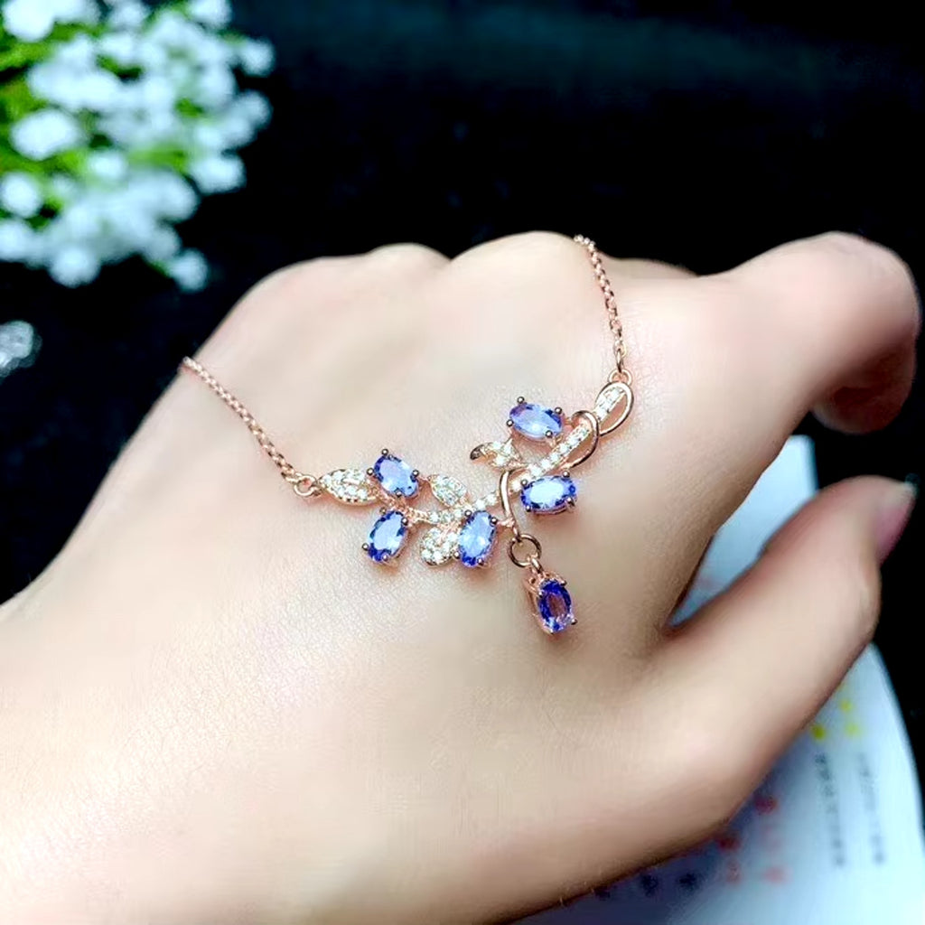 Purple Tanzanite Necklace, Natural Tanzanite Clavicle Chain Necklace For Women