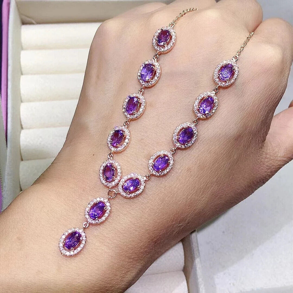 Natural Amethyst Gemstone Necklace, Amethyst Statement Y Drop Necklace