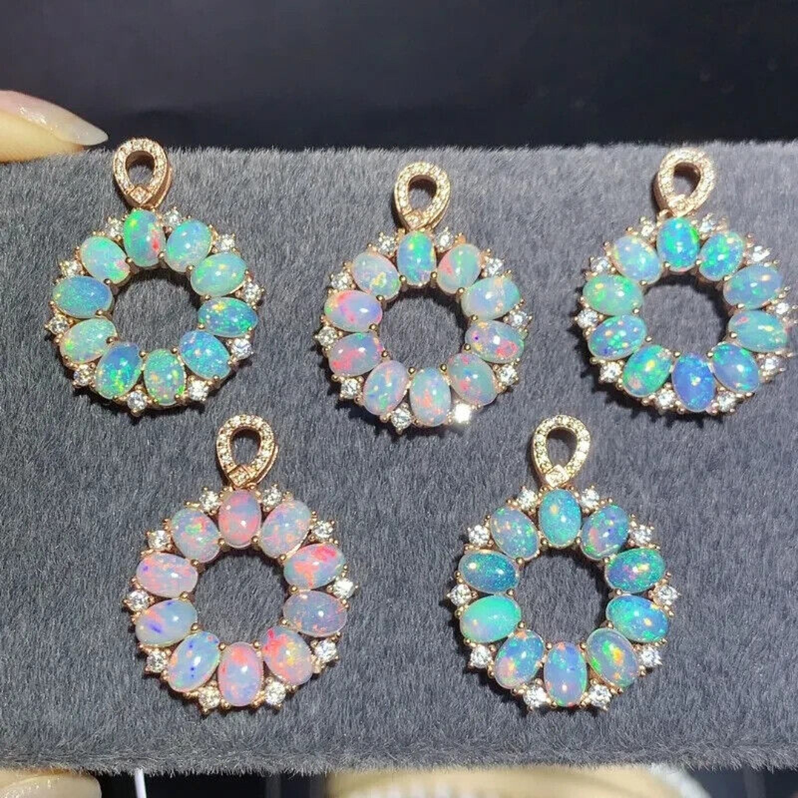 Natural Australian Opal Pendant Necklace 4x6mm , Natural Fire Opal Silver