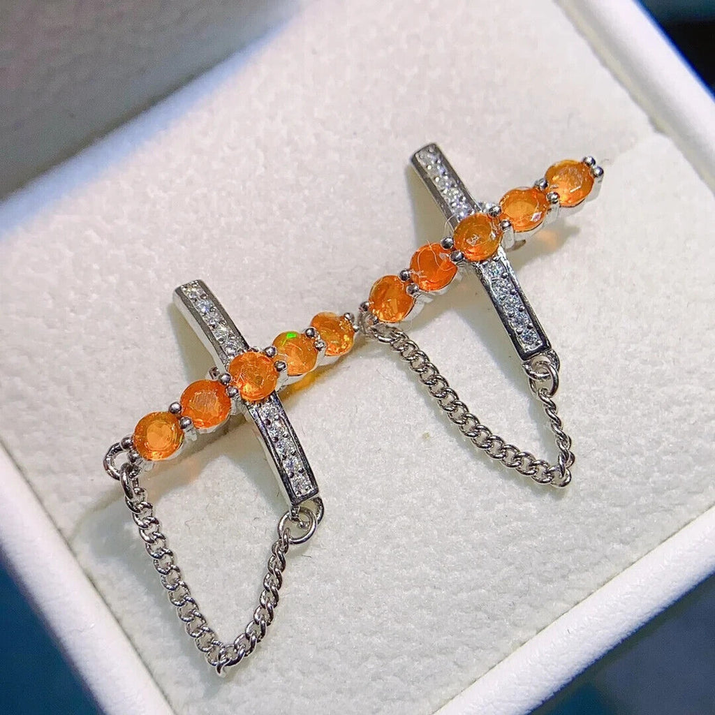 Orange Fire Opal Statement Earrings, Natural Orange Opal Stud Earrings 3mm