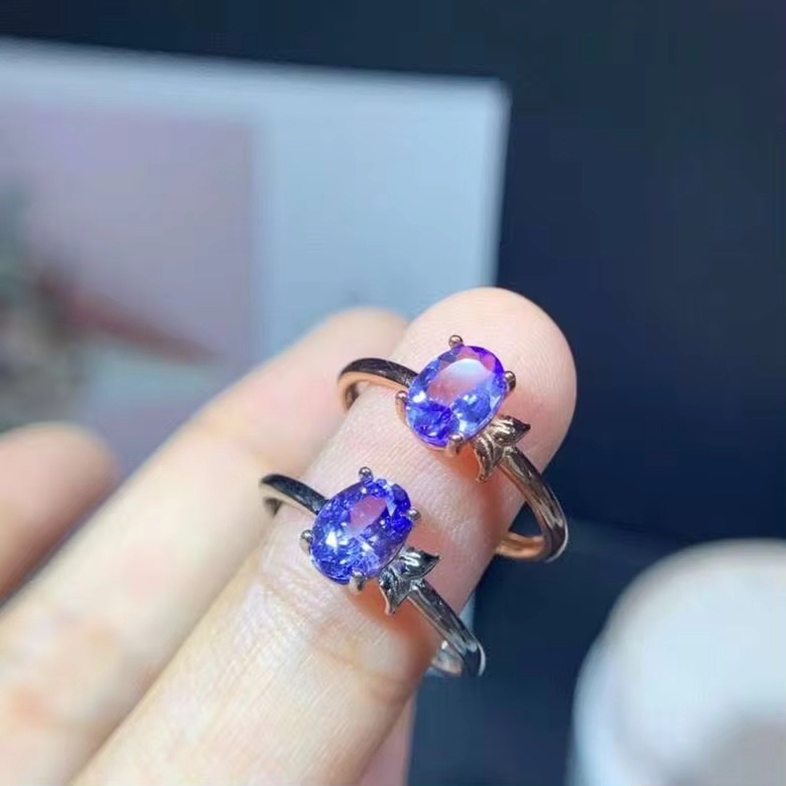 Purple Tanzanite Ring, Natural Tanzanite Ring Sterling Silver 5x7mm