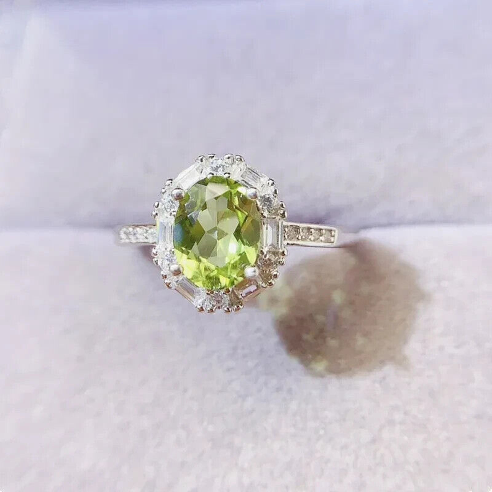 Natural Peridot Gemstone Ring 7x9mm 2CT, August Birthstone Peridot Ring