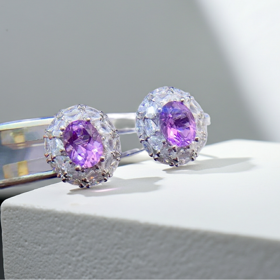1.25CT Amethyst Stud Earrings Oval Cut 925 Sterling Silver
