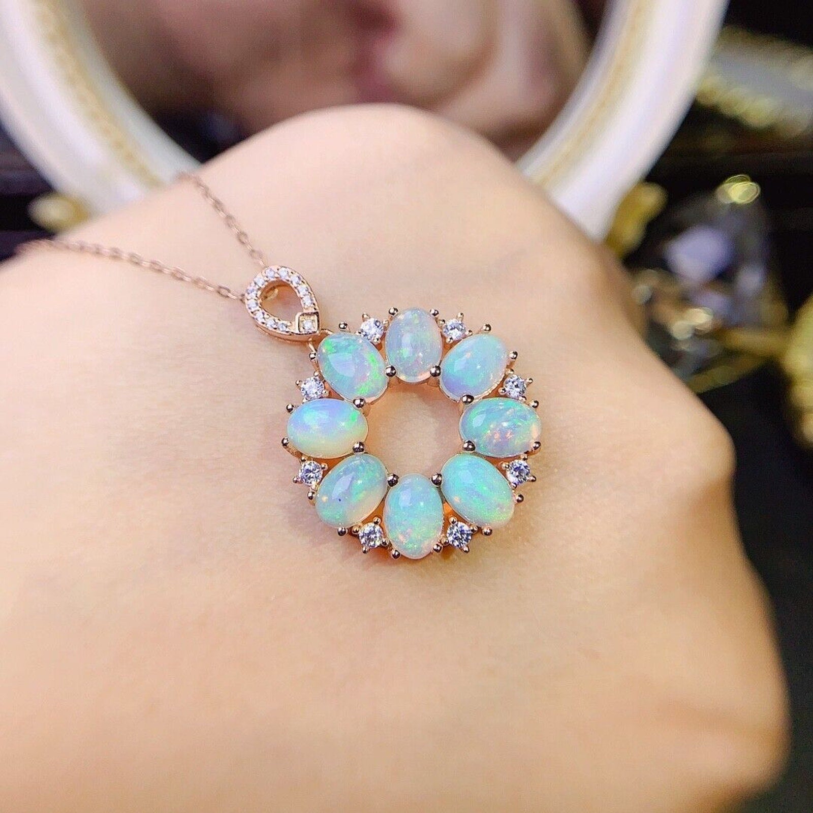 Natural Fire Opal Round Pendant Necklace, Women's Fire Opal Pendant's