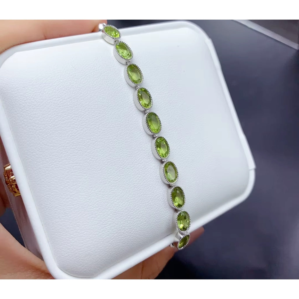 Natural Peridot Tennis Bracelet 925 Sterling Silver, August Birthstone Peridot