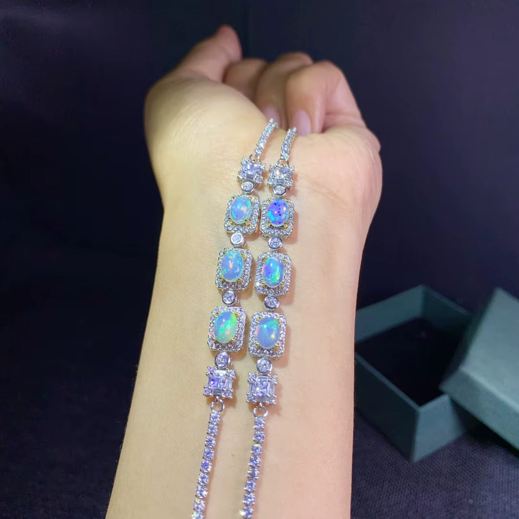 Fire Opal Bracelet 925 Sterling Silver, Natural Fire Opal Bracelet 5x7mm