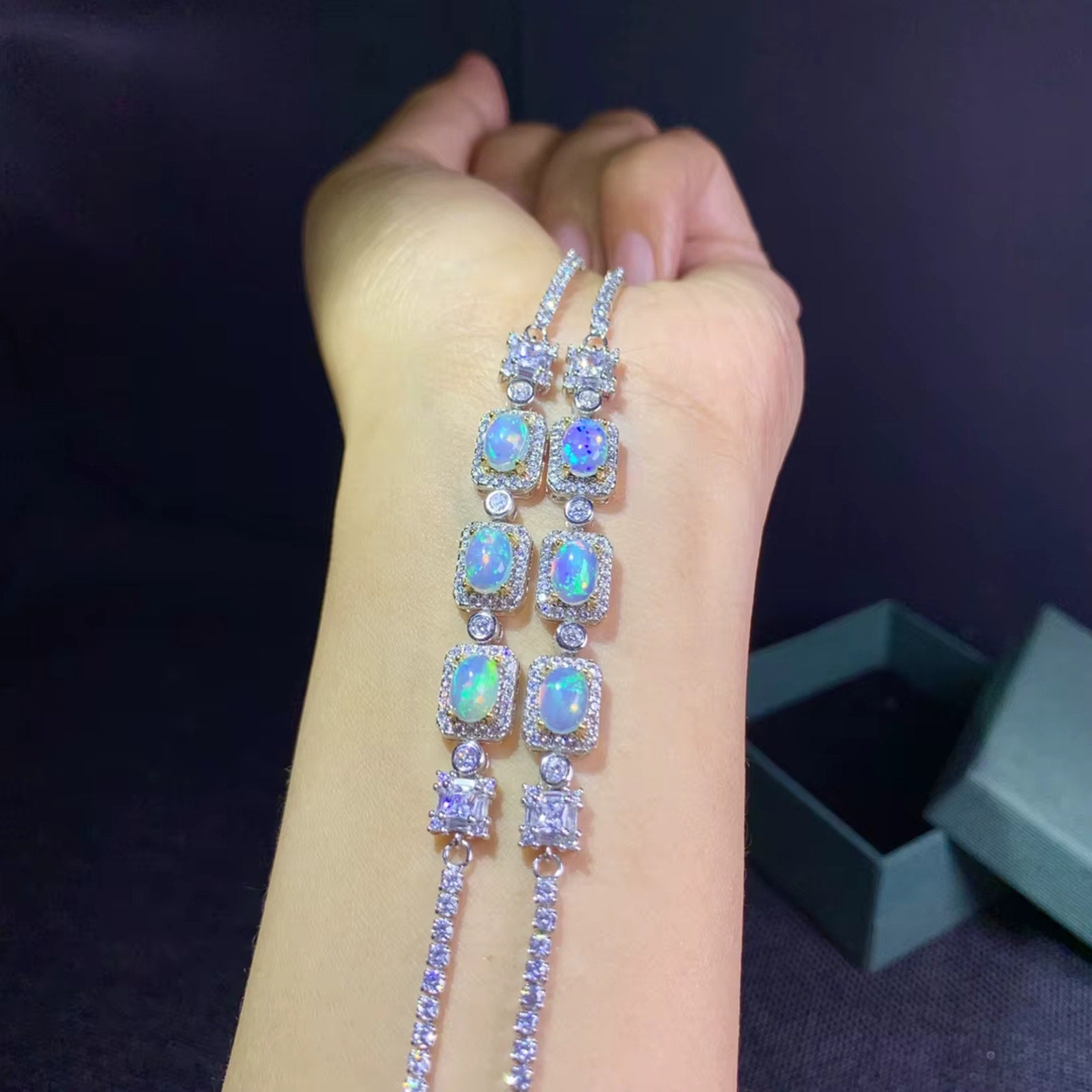 Fire Opal Bracelet 925 Sterling Silver, Natural Fire Opal Bracelet 5x7mm