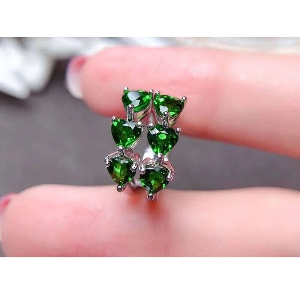 Chrome Diopside Heart Shape Hoop Earrings, Green Gemstone Hoop Earrings 4mm